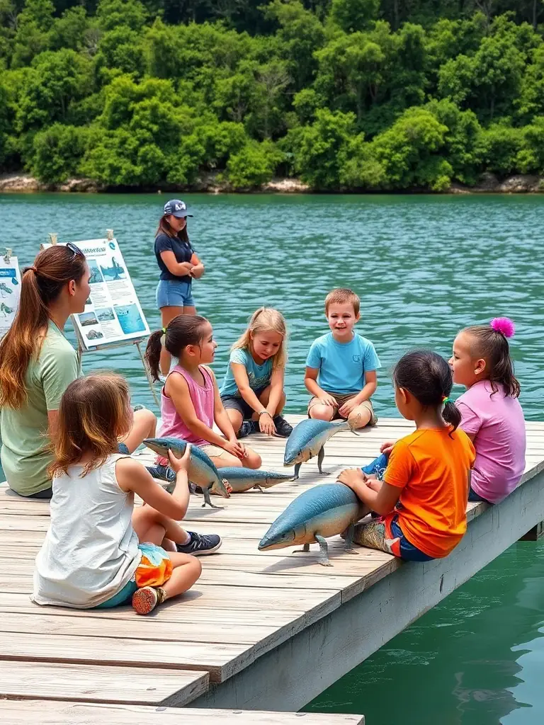 An educational workshop with children and adults learning about aquatic life and conservation techniques.